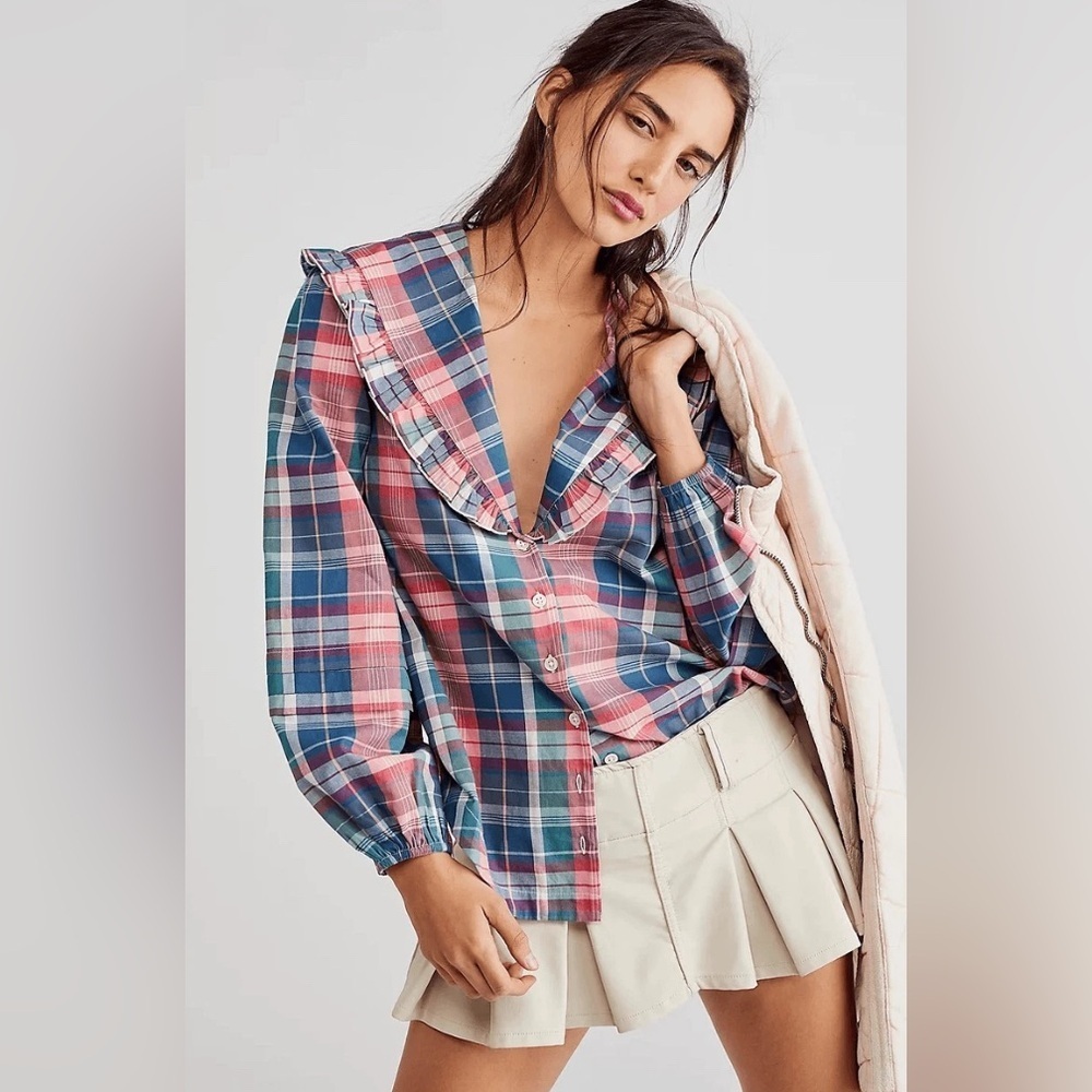 FREE PEOPLE MULTICOLOR PLAID SHIRT - Picture 6 of 6